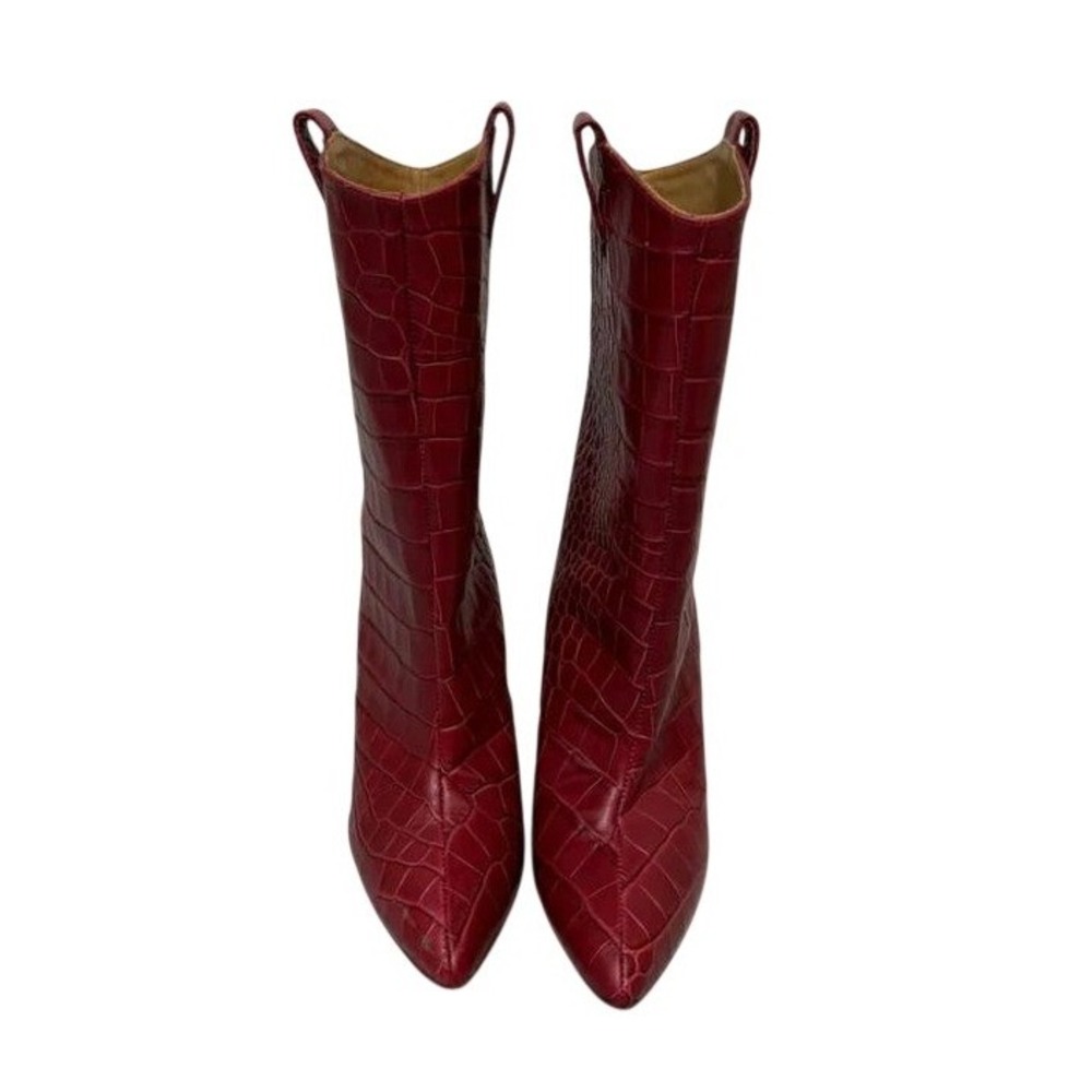 Toral Croc Embossed Leather Boots Womens 6.5/7 Red Excellent Western Stiletto